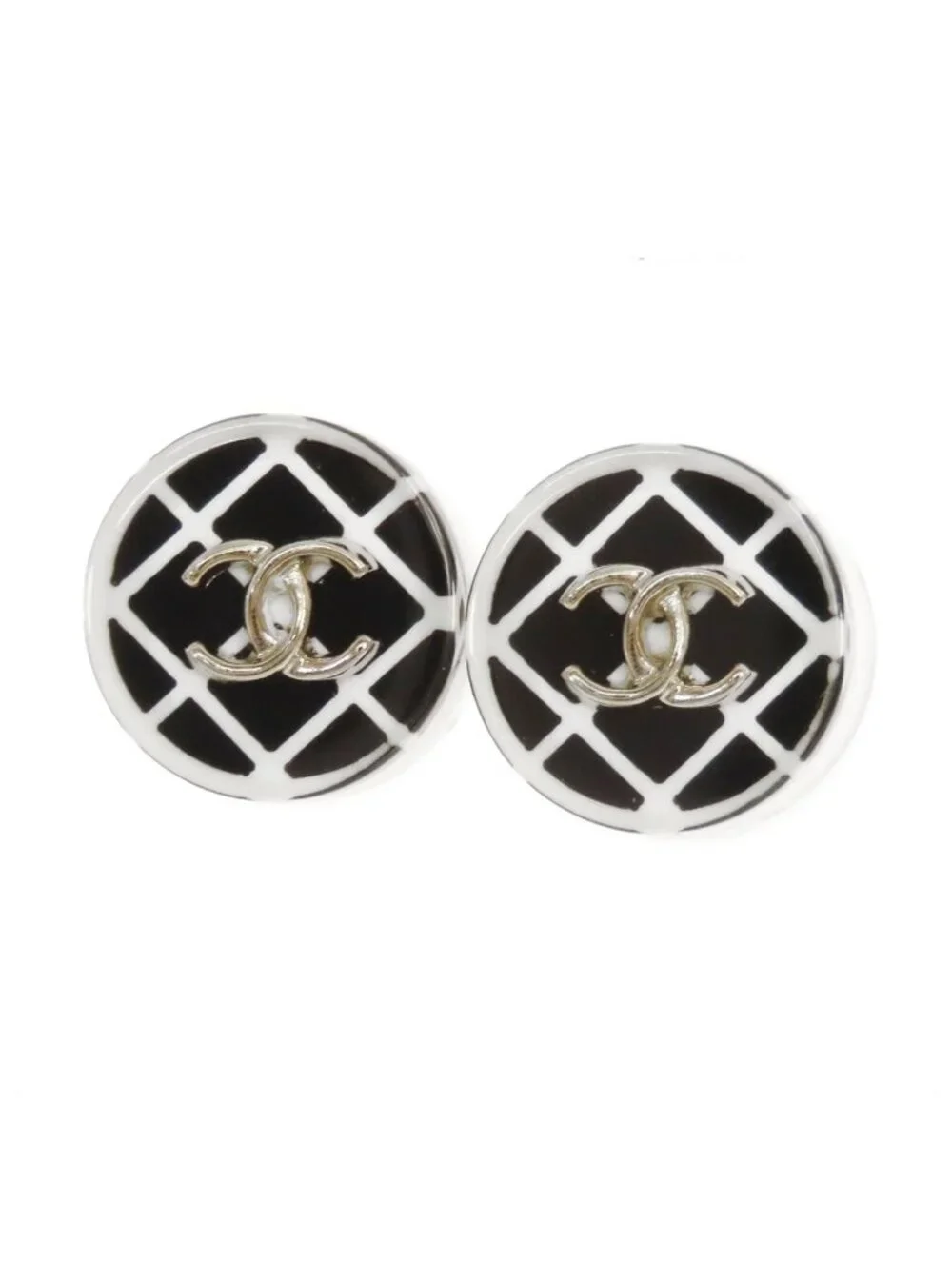 Chanel CC Logo Round Earrings White Black Plastic